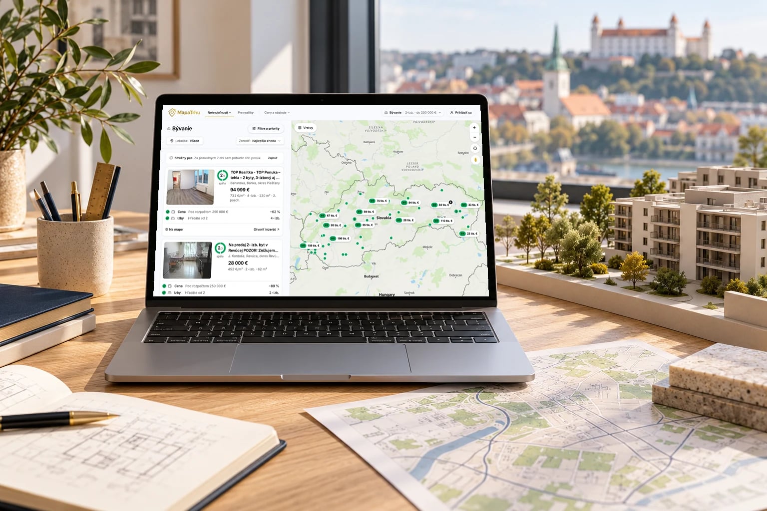 Vyhľadávanie nehnuteľností s mapou a porovnaním trhových údajov