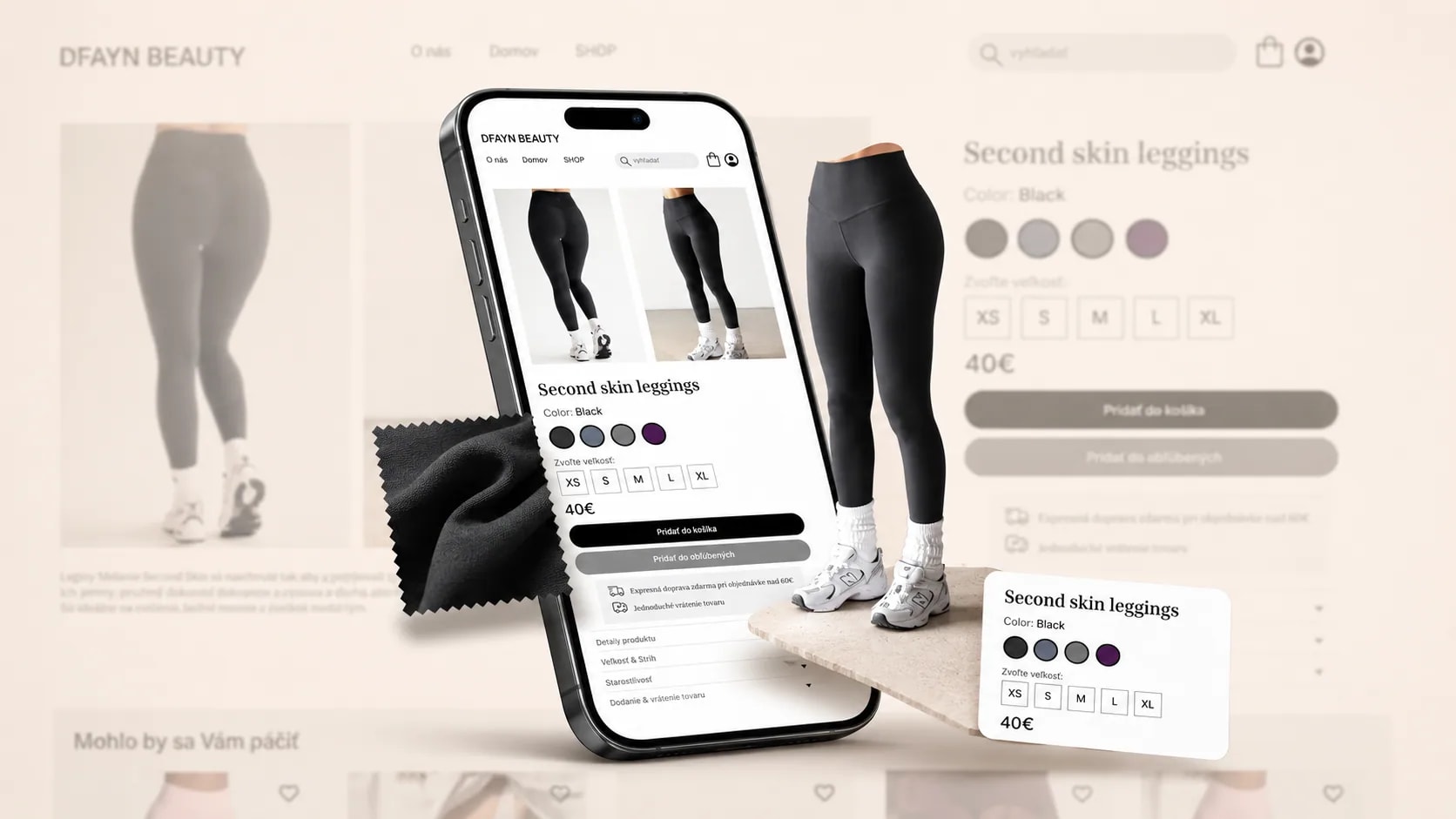 Detail produktu z konceptu e-shopu DFAYN BEAUTY na displeji telefónu