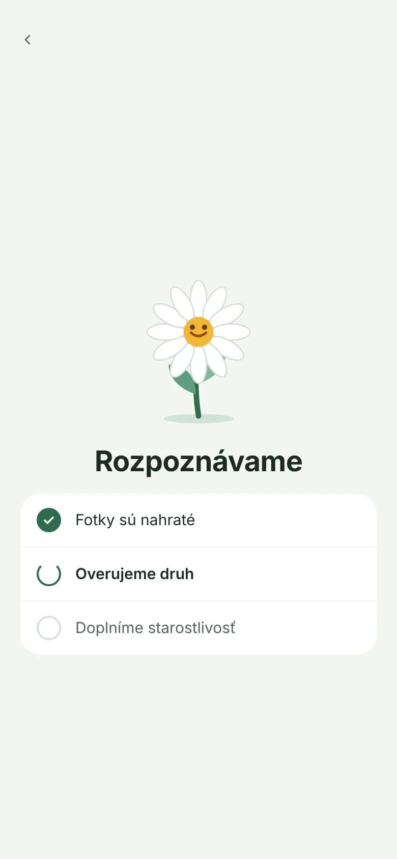 Návrh obrazovky rozpoznania rastliny vo Flori.