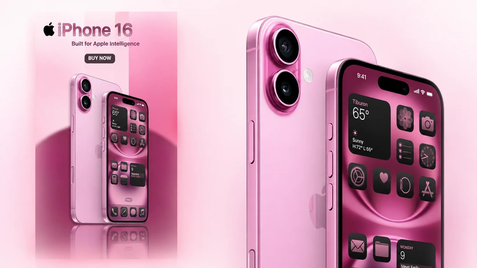 Vertikálny produktový vizuál iPhone 16 na svetlom pozadí s detailom fotoaparátu