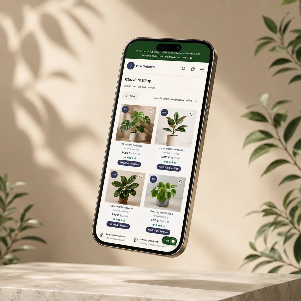 Kategória izbových rastlín Rastlinkovo na mobile