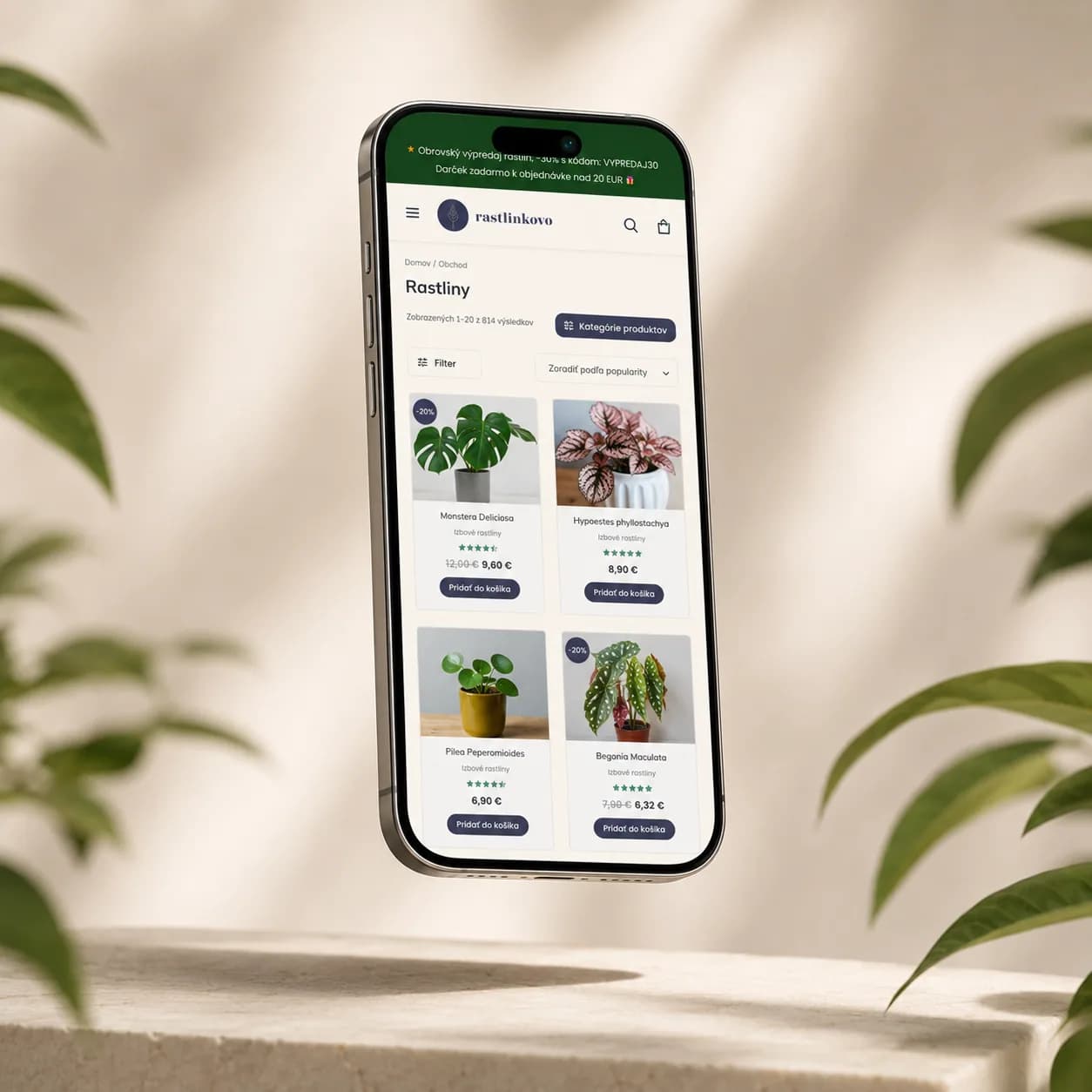 Mobilný katalóg rastlín v e-shope Rastlinkovo