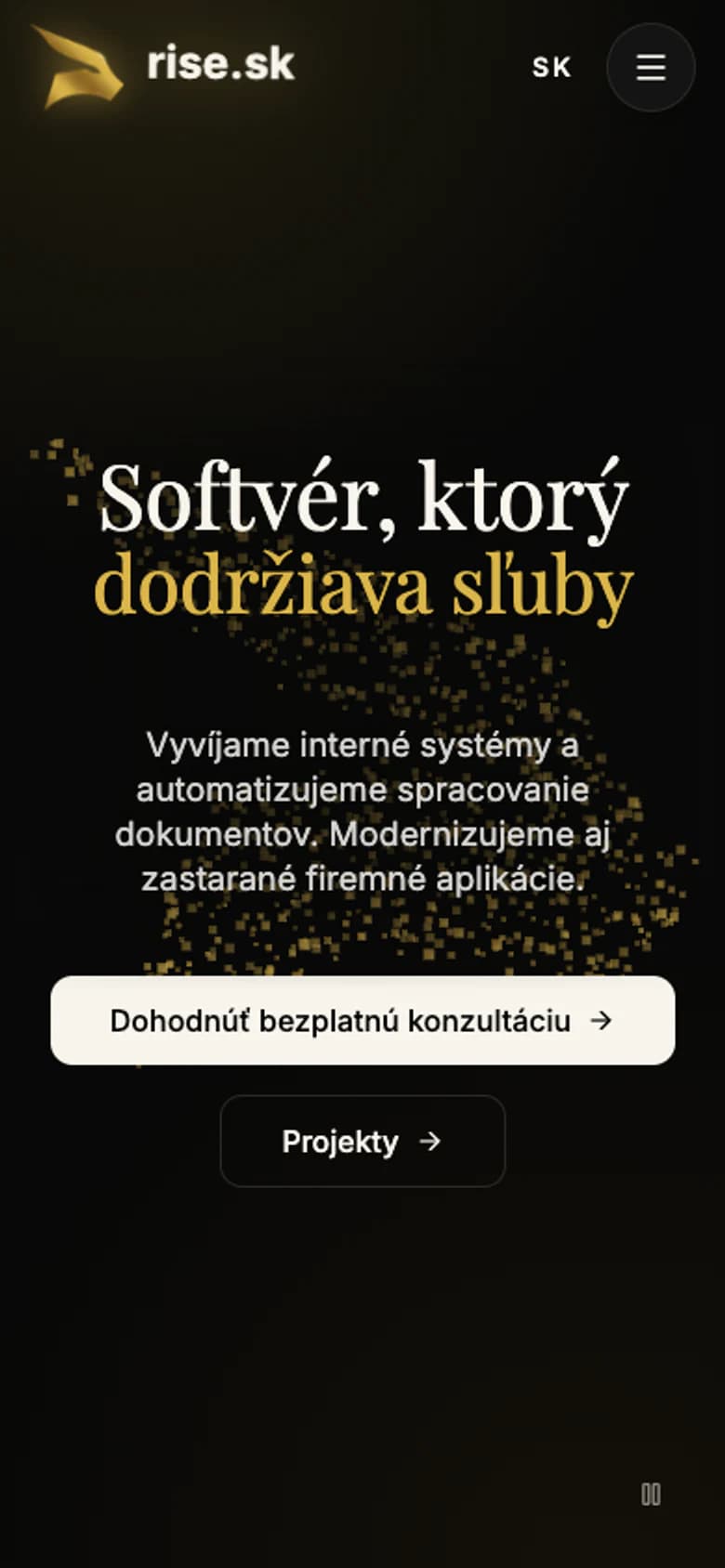Aktuálna mobilná domovská stránka RISE.SK