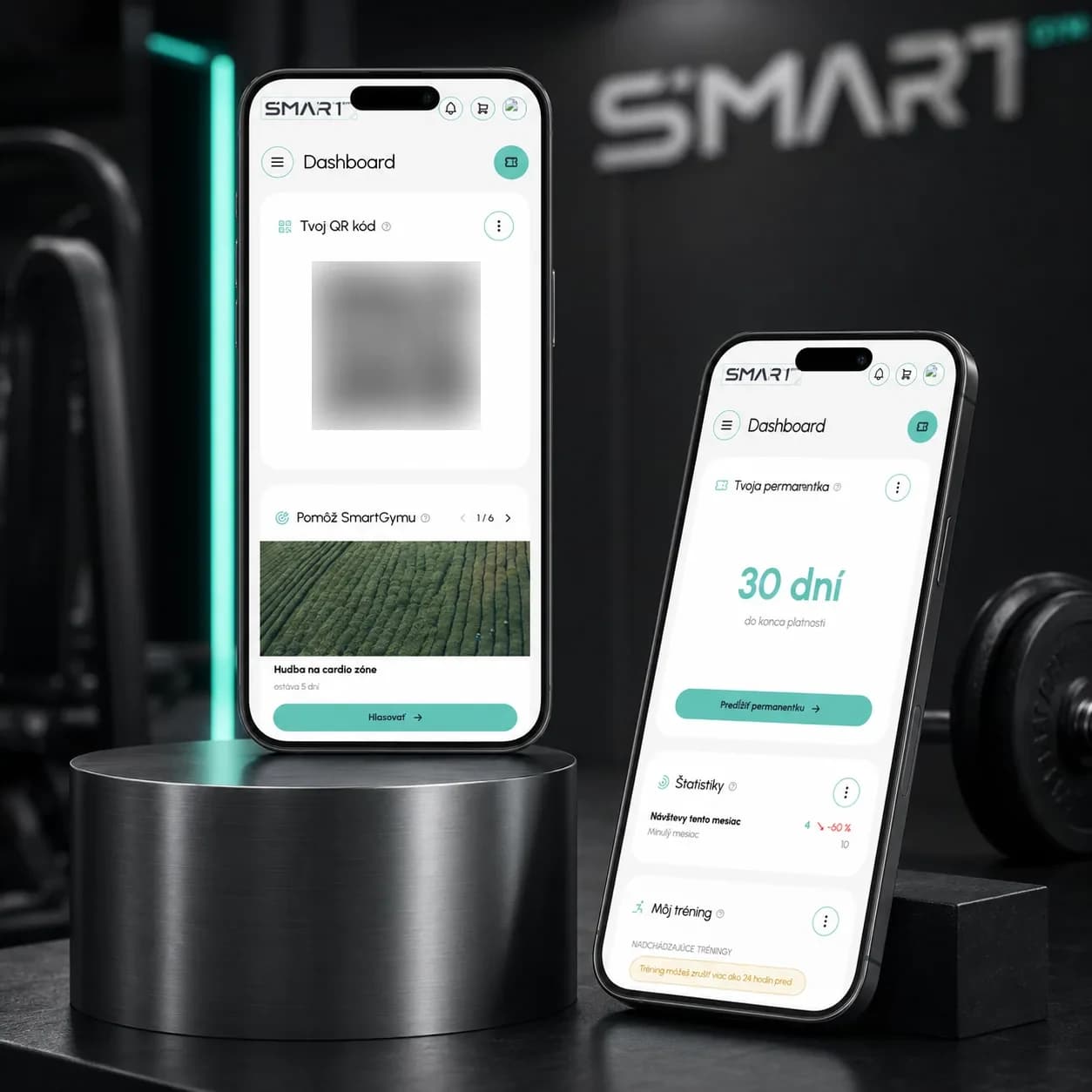 QR vstup a platnosť členstva SmartGym na dvoch telefónoch